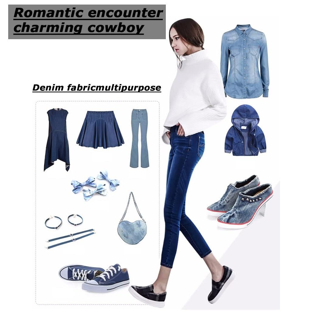 Tessuto In Blu Denim Tinta Unita Per Sartoria, Arte E Artigianato, Cucito, Trapuntatura, Larghezza 145 Cm,(Blue 2,20x1.45M(65.61x4.75ft))