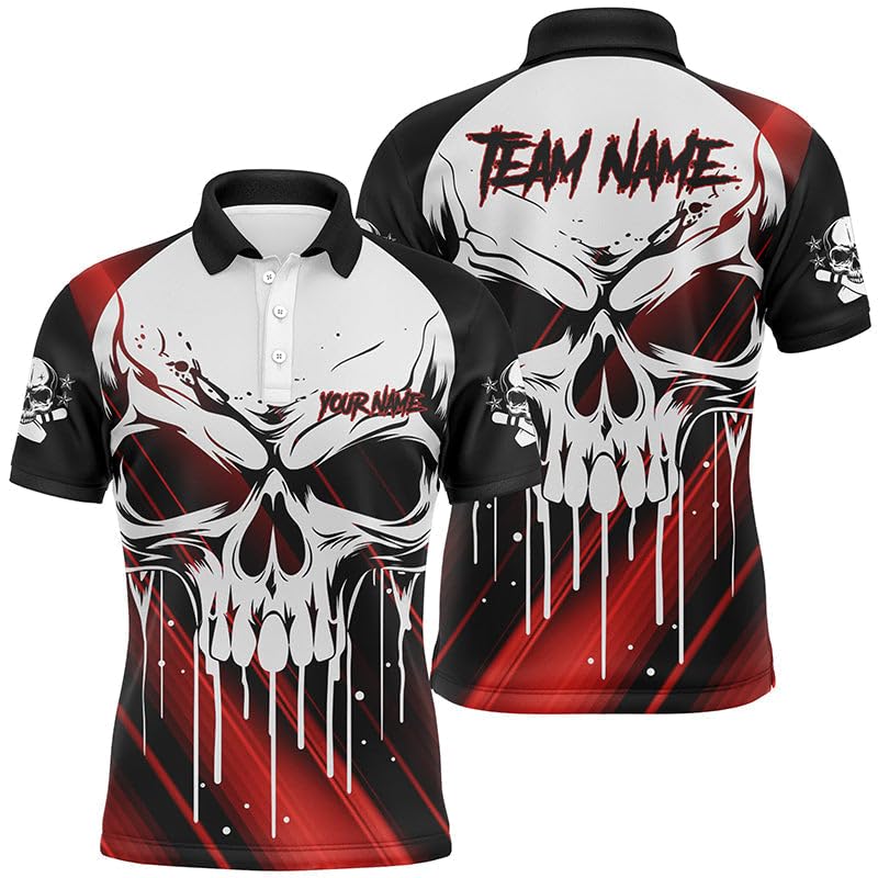 Personalisiertes Herren & Damen Totenkopf Bowling Trikot Bowling-Team Polo & Quarter Zip Shirts Halloween-Outfit Rot I5319