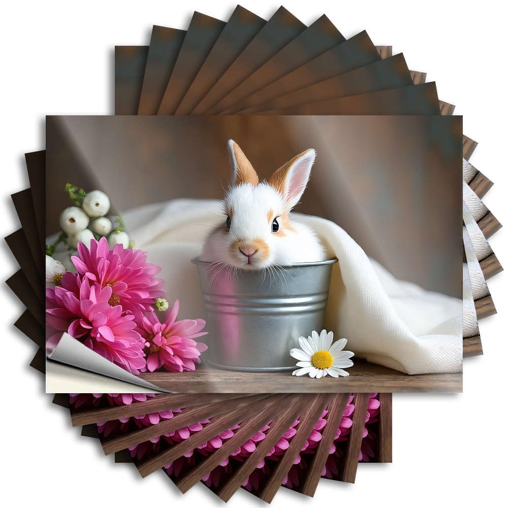 Outdoor Decorations for Patio Door Decal | A Cute Bunny in A Bucket Surrounded By Flowers. Half Durable Vinyl Sticker Easy Apply for Travel(12X18CM)