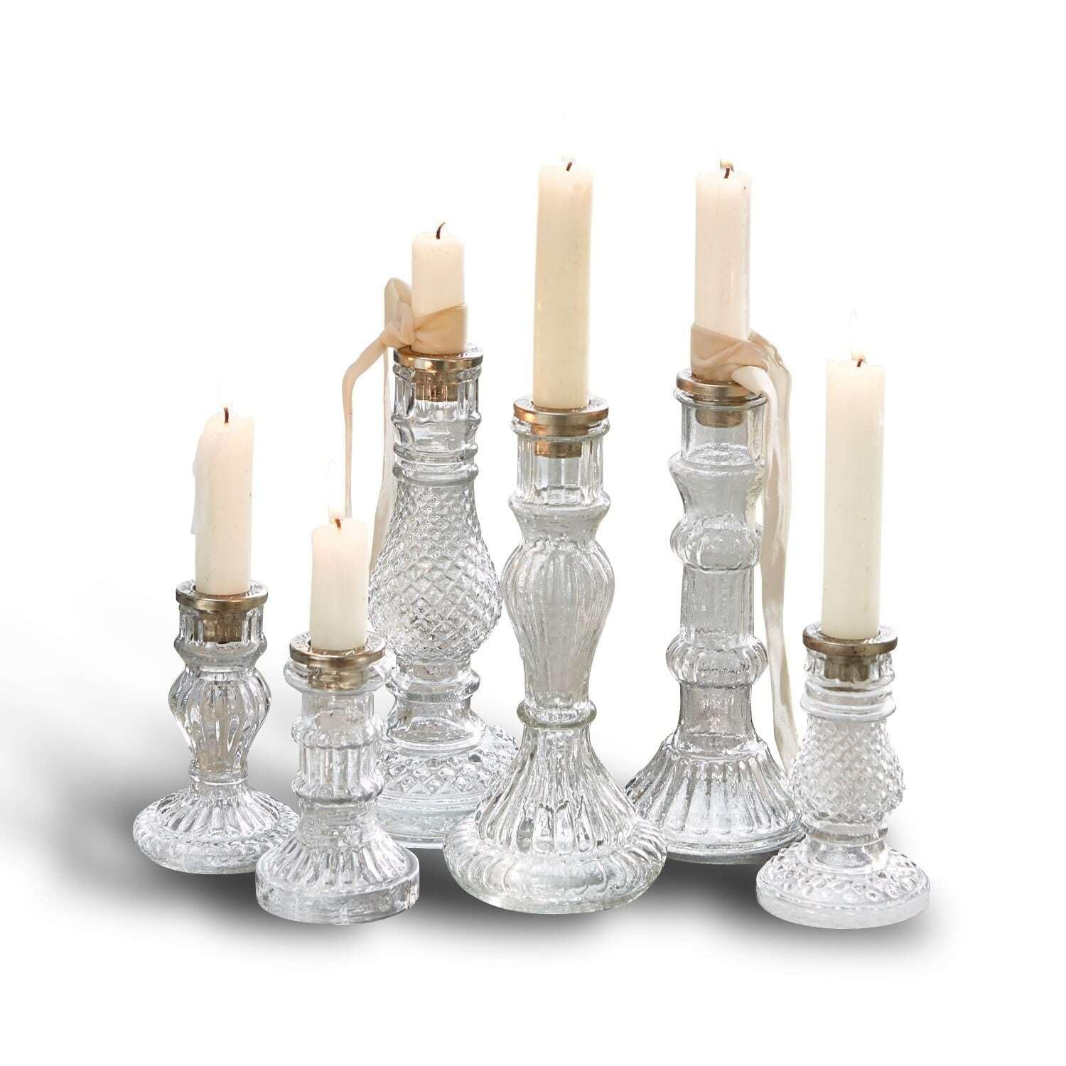 Loberon Kerzenständer 6er Set Youna, klar/Silber