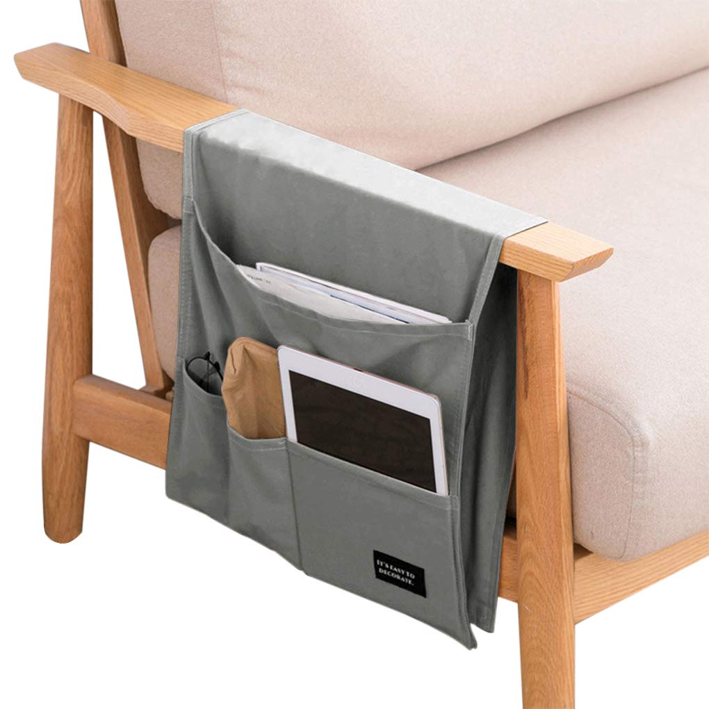 Organisateur D'Accoudoir Canapé - 5 Poches, Télécommande, Magazine - Rouge Bordeaux, 35 X 13" - Rangement Pratique - 9