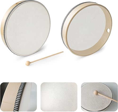 Miniatura 4 de KEJJNYER Tambores de mano de 10 pulgadas 8 pulgadas 6 pulgadas con barra de tambor tambores de mano para adultos marco de madera de percusión
