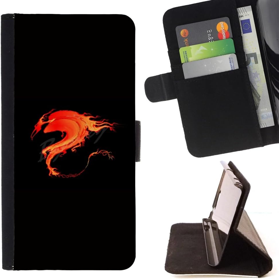 Flame Flaming Fire Tribal Dragon Premium PU Leather Wallet Case with Card Slots