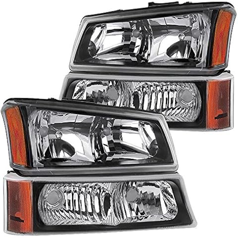 RXMOTOR HL-CH912030BA 2003-2006 Chevy Silverado 1500 2500 3500 Headlight Replacement And Bumper Signal Lamps Assembly Cover