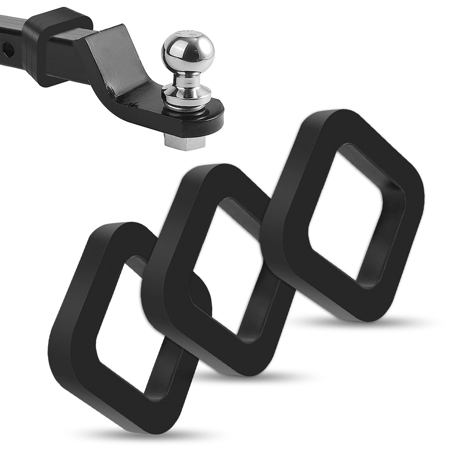 3 PCS Trailer Hitch Cushion Pad, 2" Hitch Receiver Rubber Eliminates Noise Pad Accessories, Tow Hitch or Hitch Ball Rack Shock Absorber, Universal for Cars Trailer Tow Vehicles (Black)