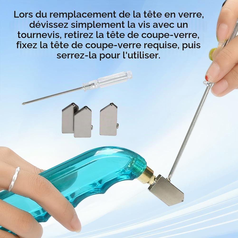 OTYMIOW Ensemble de Coupe-Verre Professionnel 12PCS Coupe-Verre Professionnel à Huile, Pince pour Couper les Carreaux de Verre, Coupe-Verre Professionnel avec Tête Remplaçable et Réservoir d'Huile