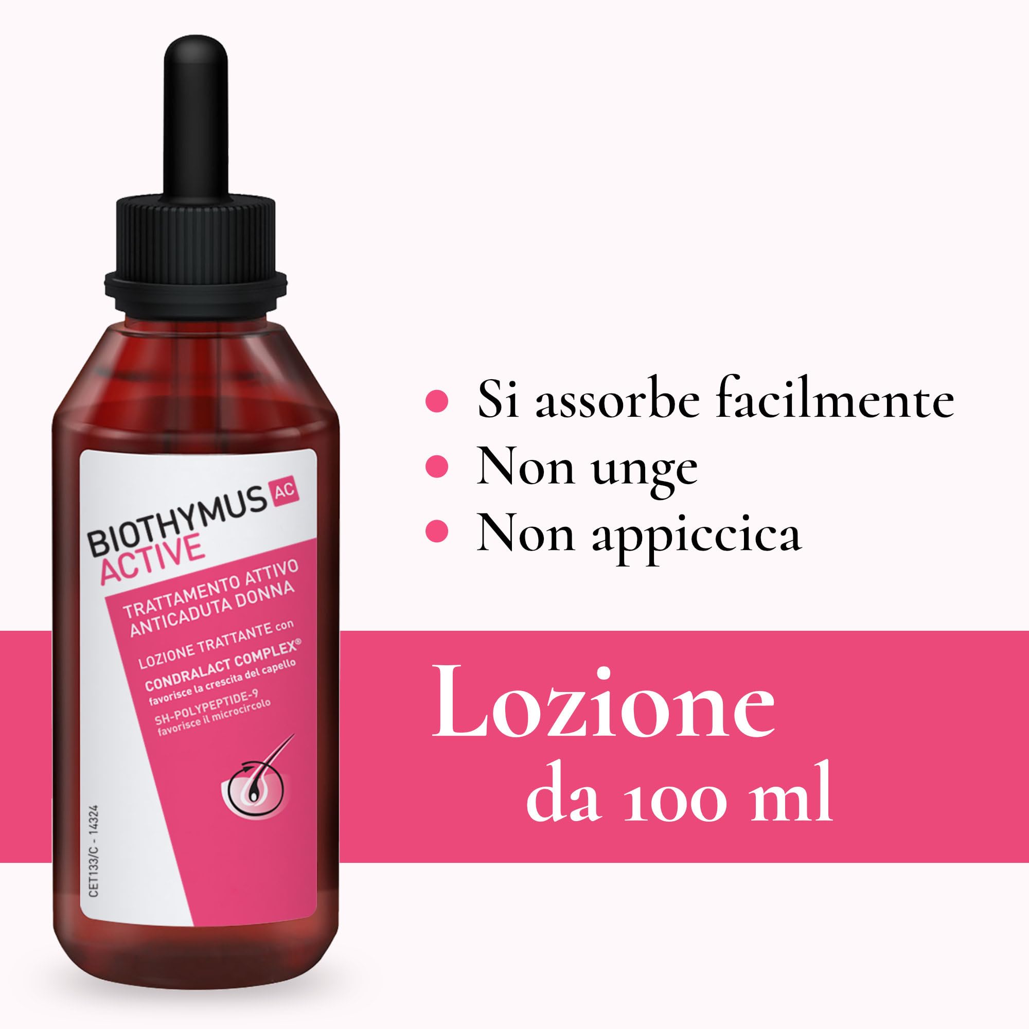 Biothymus Active Donna, Lozione Anticaduta Capelli Donna, Trattamento Attivo, per Capelli Fragili, Confezione da 100 ml