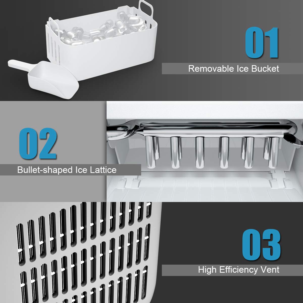 COSTWAY Ice Maker Countertop With Self-Clean Function, Make 44 Lbs Ice In 24 Hours, Ice Cubes Ready In 8.5 Mins, Ideal For Bar Home And Office, Portable Ice Machine With Ice Scoop And Basket, Sliver on Fridge.com - View 4