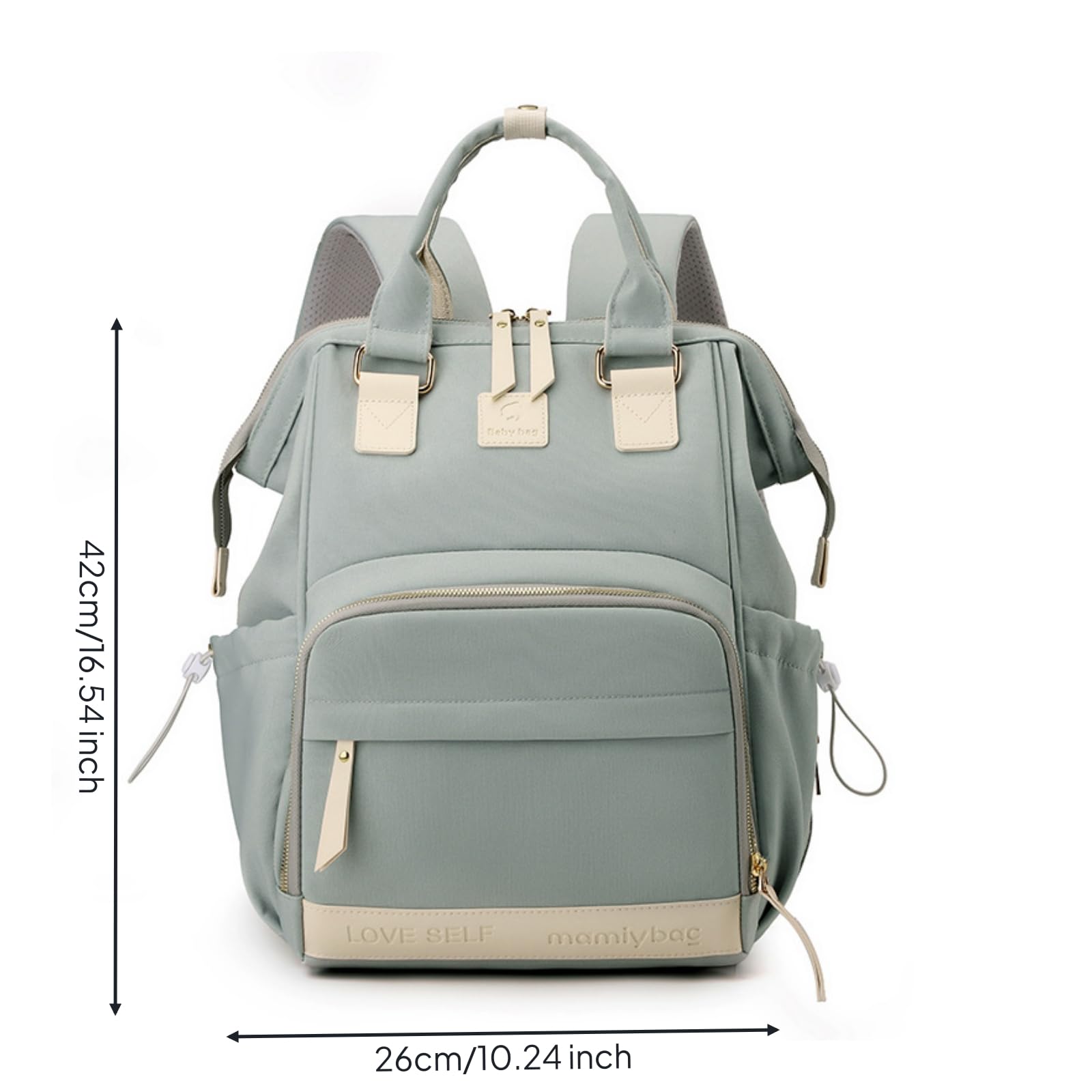 Zaino Fasciatoio Imbottito Zaino Mamma con Tasche Unisex Borsa Fasciatoio per Neonati, Grigio, Grigio Tè Matcha