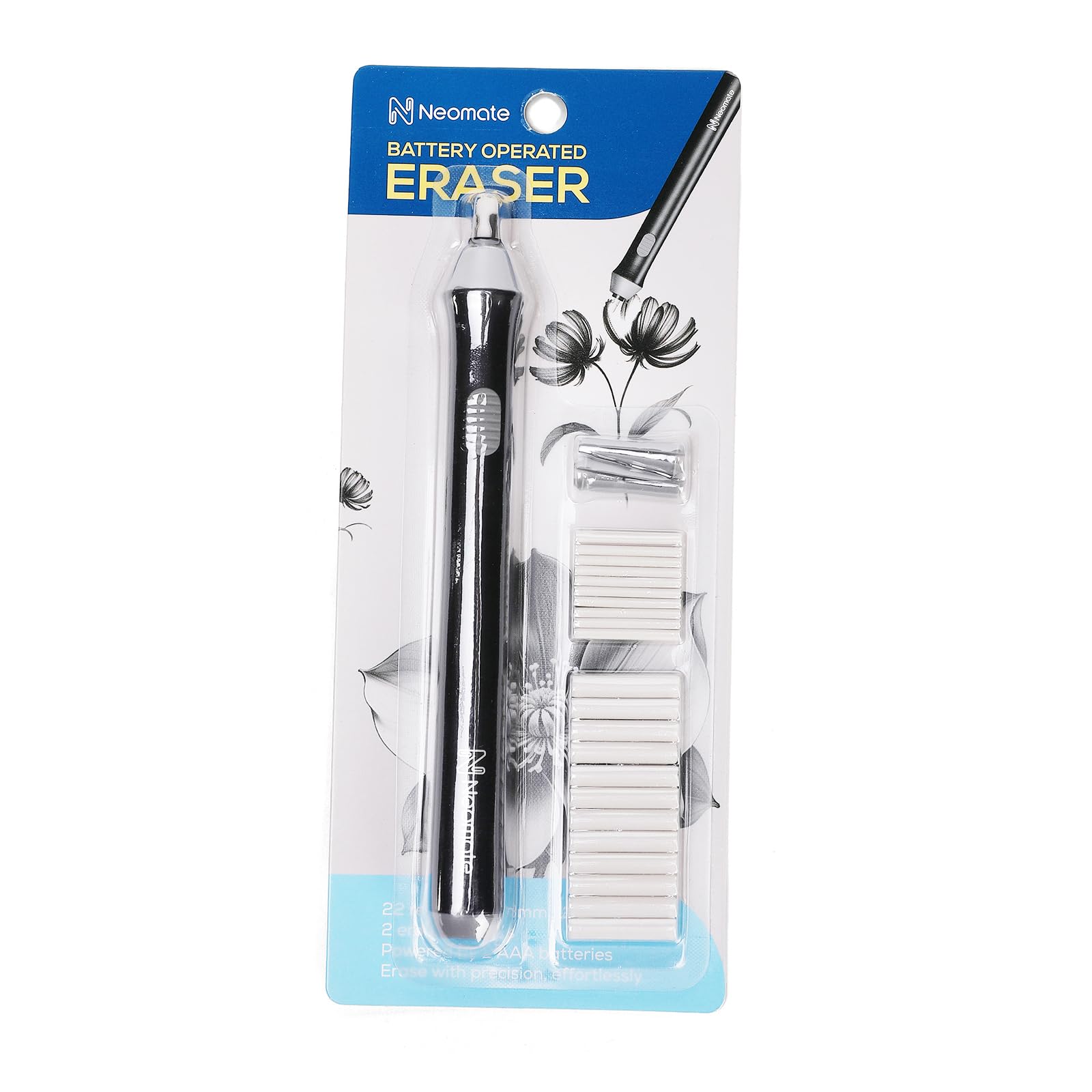 Slim Battery-Operated Automatic Eraser | Includes 22 Refills and 2 Eraser Holders | Portable Electric Eraser for Precision Drawing & Sketching (Batteries Not Included)
