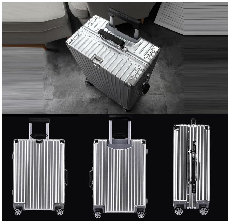 Metal Suitcase Aluminium Silver Suitcase Carry on Suitcase with Spinner Wheels,3,24in4