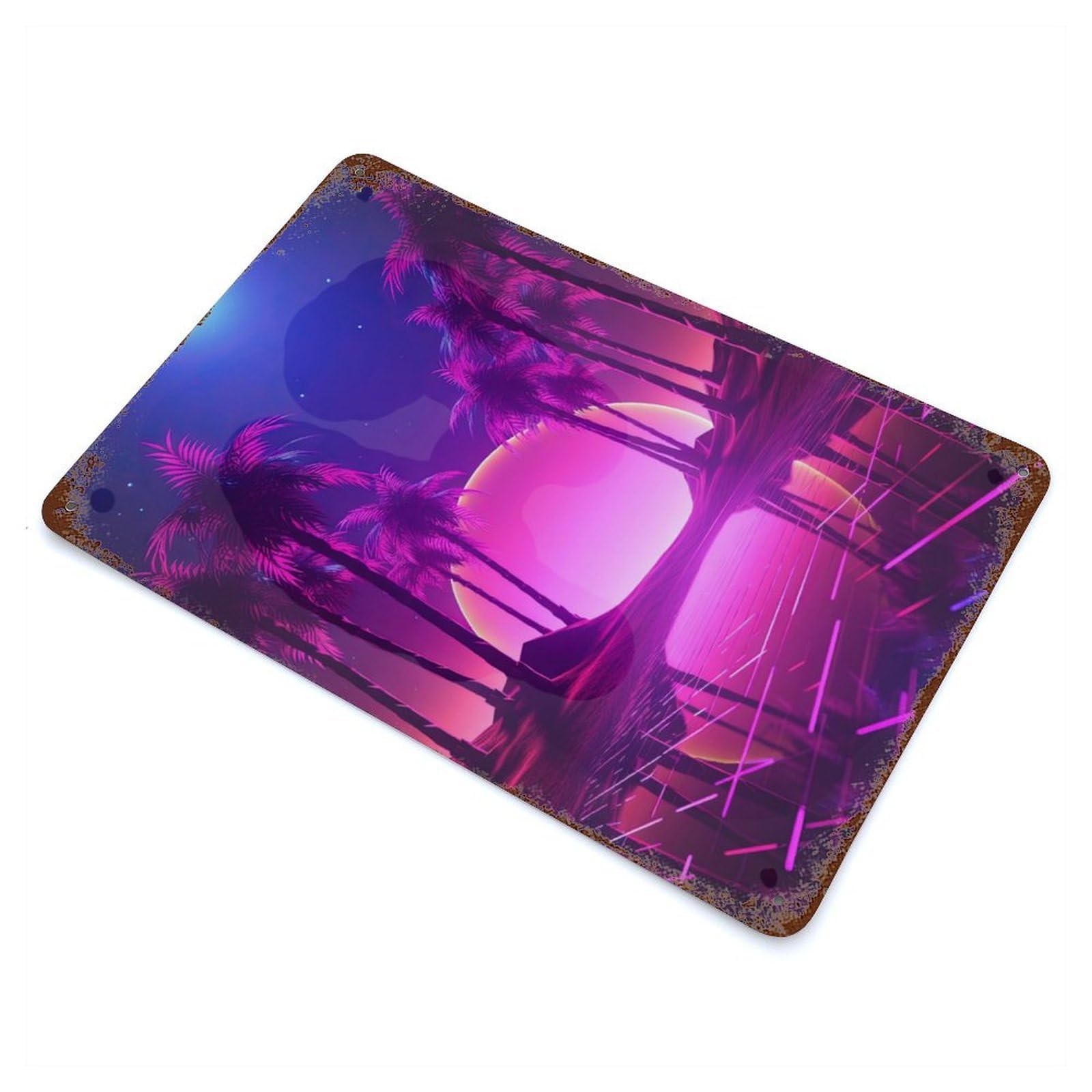 Distressed Metal Wall Sign with Synthwave Euphoria Design 11.8"x7.9", for Living Room, Hallway And Home Decor, Vintage Wall Decor