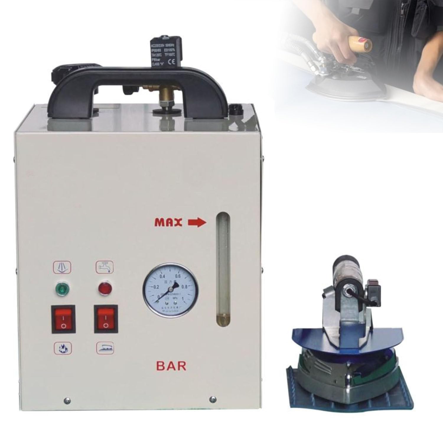 BOOZXCV Commercial Steam Iron, 1600W Industrial Ironing Station with Pressure Gauge and 4L Boiler for Clothing Stores and Laundries