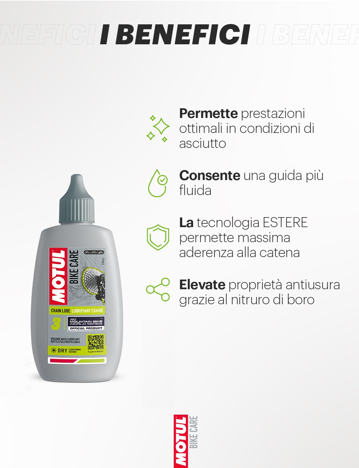 Motul - Lubrificante per Catene di Biciclette MTB, Condizioni di Asciutto - Antiusura - Resistente all'Acqua e alla Ruggine - Flacone con Contagocce - Bike Care Chain Lube Dry off Road - 100 ml