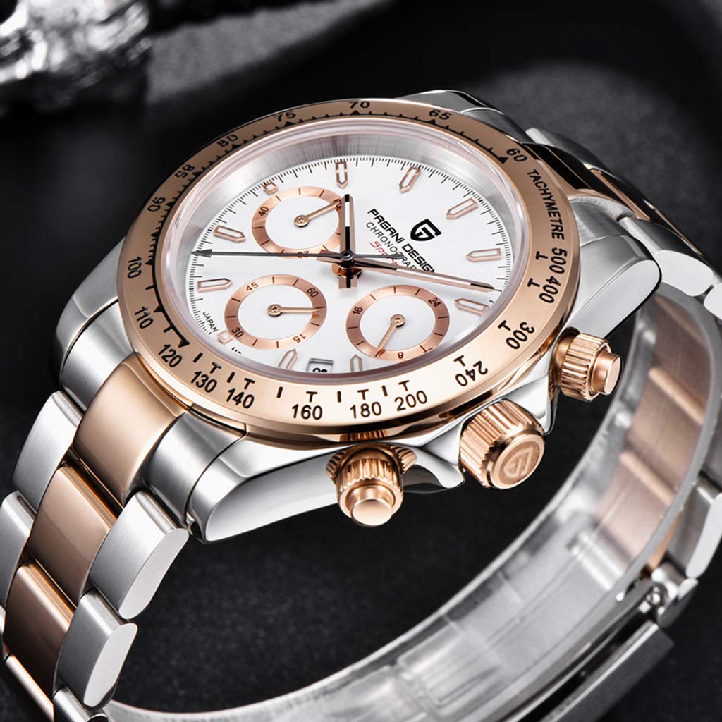 Pagani Design Classic Men's Quartz Watch Japan VK63 Movement Ceramic Bezel Stainless Steel Waterproof Business Sport Chronograph Date