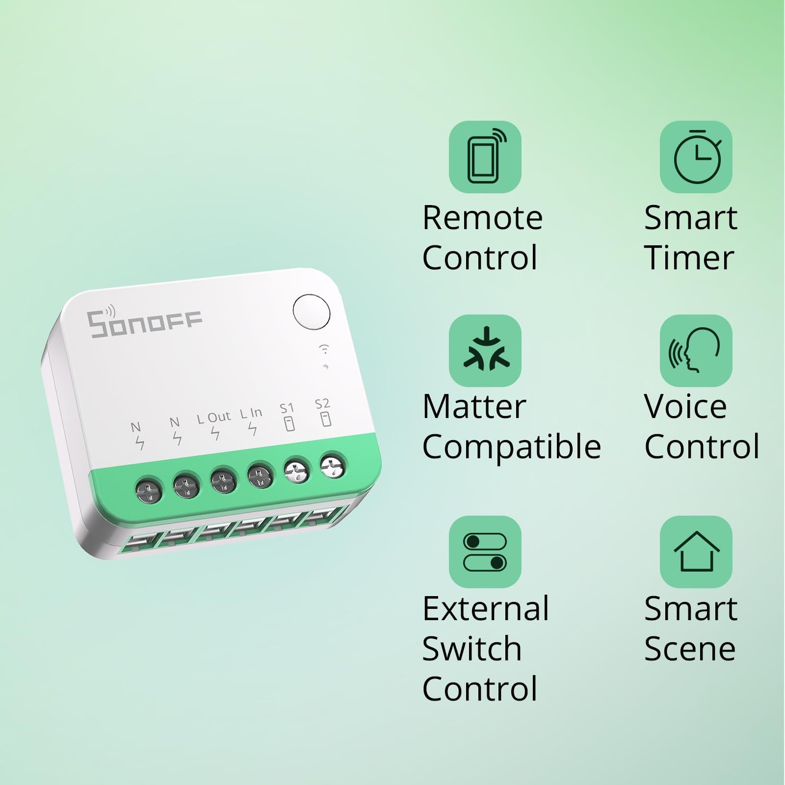 SONOFF MINIR4M Matter Wlan Smart Relais, przełącznik WiFi, 2-drożny mini moduł DIY, automatyka domowa, Smarthome, włącznik światła, podtynkowy, kompatybilny z Apple Home, Alexa i Google Home, IFTTT,