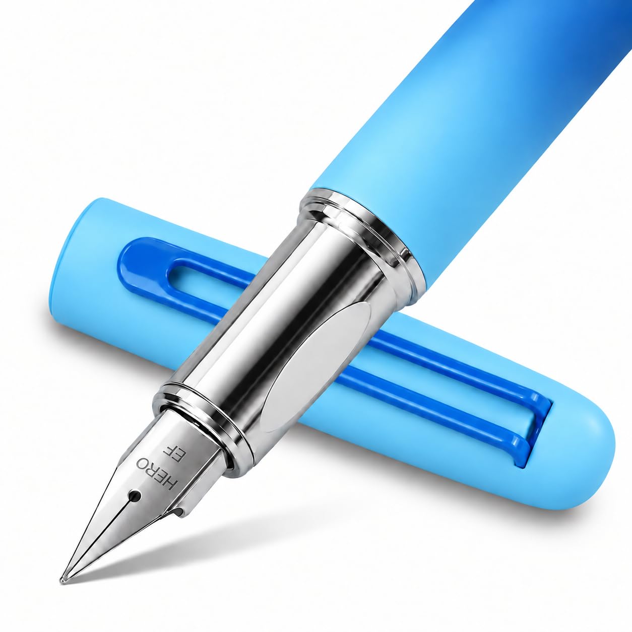 HERO 9338A Gradient Deep Blue Fountain Pen, Magnetic Snap Cap 0.38mm Fine Iridium Nib, Smooth Writing Student Beginner Pen for School Journaling Calligraphy, Ideal Daily Household Note Pen