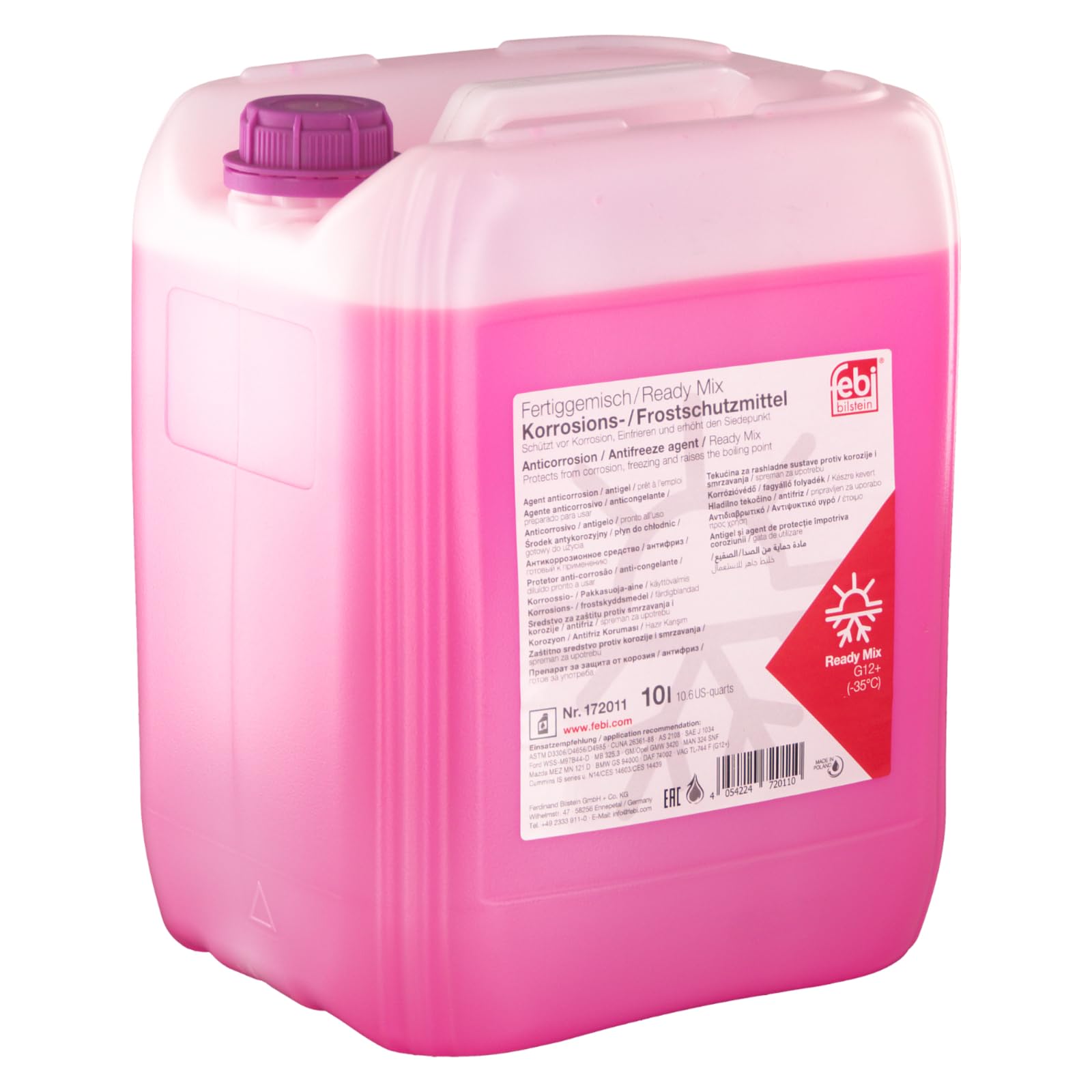 febi bilstein 172011 Korrosions- / Frostschutzmittel G12+ (-35°C Fertiggemisch), 10 l