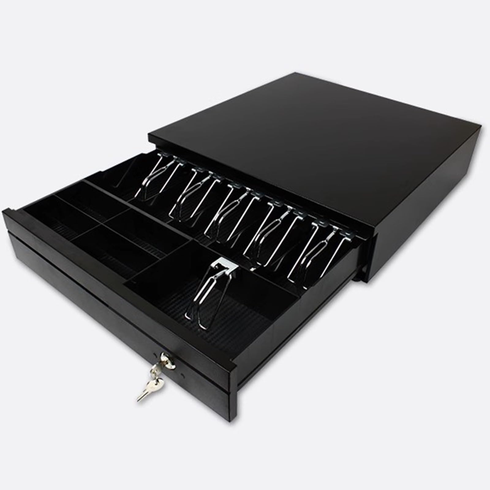 registrazione cassa con chiavi, cassetto cassa, Cassetto portadenaro con inserto for denaro, cassetto portadenaro con apertura a pressione manuale, scomparto portamonete rimovibile for impieghi gravos