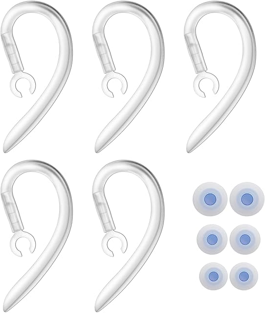 PChero 5pcs 6mm Bluetooth Headset Hook Clips Silicone Wireless Hands-free Headphone Ear Hooks Replacement with 360° Rotation & 13mm Extension + 3pairs Earphone Silicone Earbuds (L/M/S: 13/12/11mm)