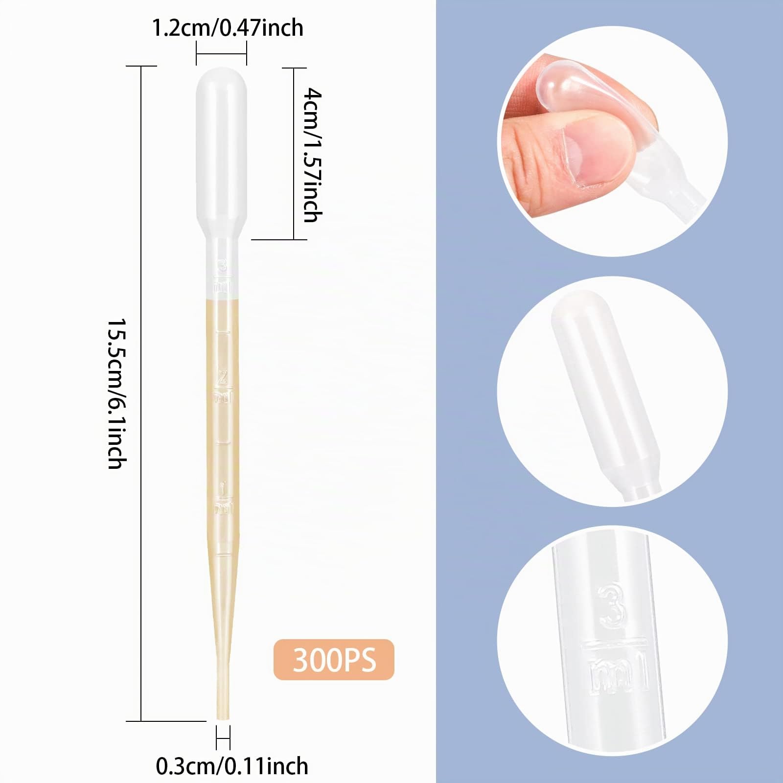 Lot de 200 pipettes en plastique de 3 ml - Jetables, graduées, idéales pour le transfert de liquide dans les projets de bricolage et les loisirs créatifs