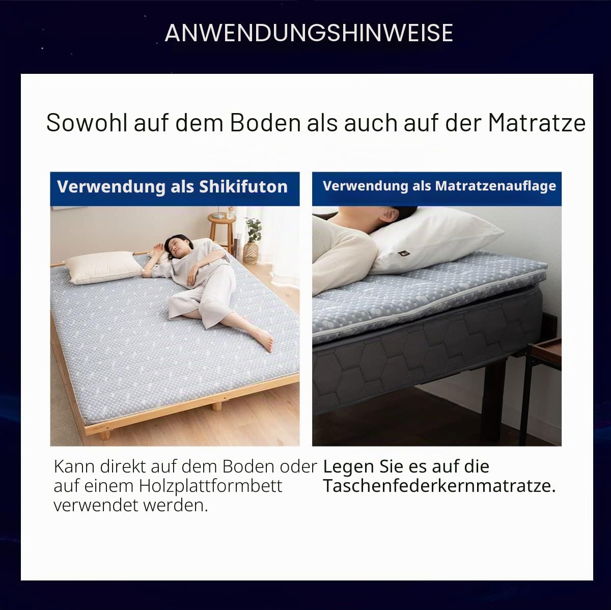 EMOOR Faltbare Hybrid-Futonmatratze 140 x 195 cm, Hochelastischer Urethanschaum 150N (Mittelfest) Mit-Waschbarem Gepolstertem Bezug, Tatami-Boden-Schlafmattenauflage, Grau