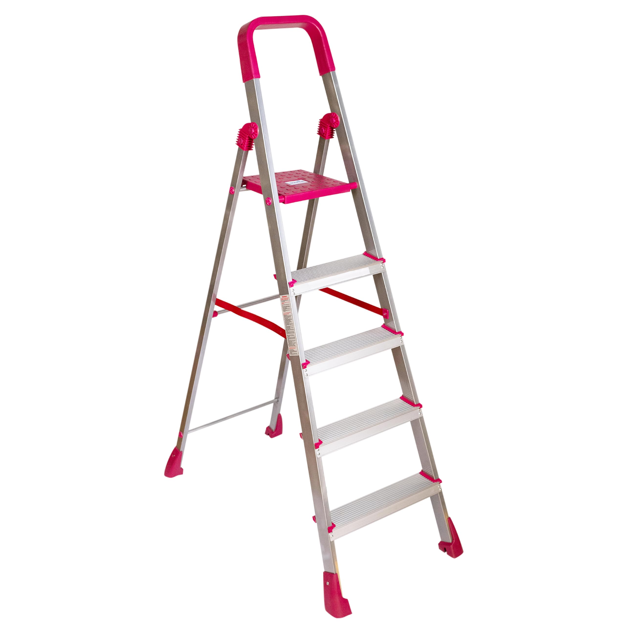 Trendy Pearl 5-Step Premium Foldable Aluminium Step-Ladder for Home | Handles for Climbing Support | Wide Platform, Big Anti-Skid Boots, Ample Knee Support | Metallic Silver and Scarlet Pink (B0BW92J31V) Amazon Price History, Amazon Price Tracker