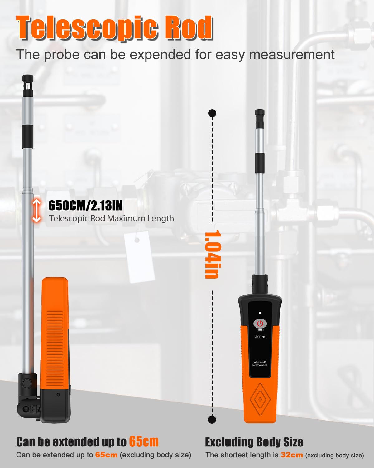 Thermal Anémomètre à fil chaud, XF-9100A CFM Débitmètre Bluetooth APP Connection, Anemometer extérieur avec sonde télescopique Wind Meter thermique pour CVC, drones, voile