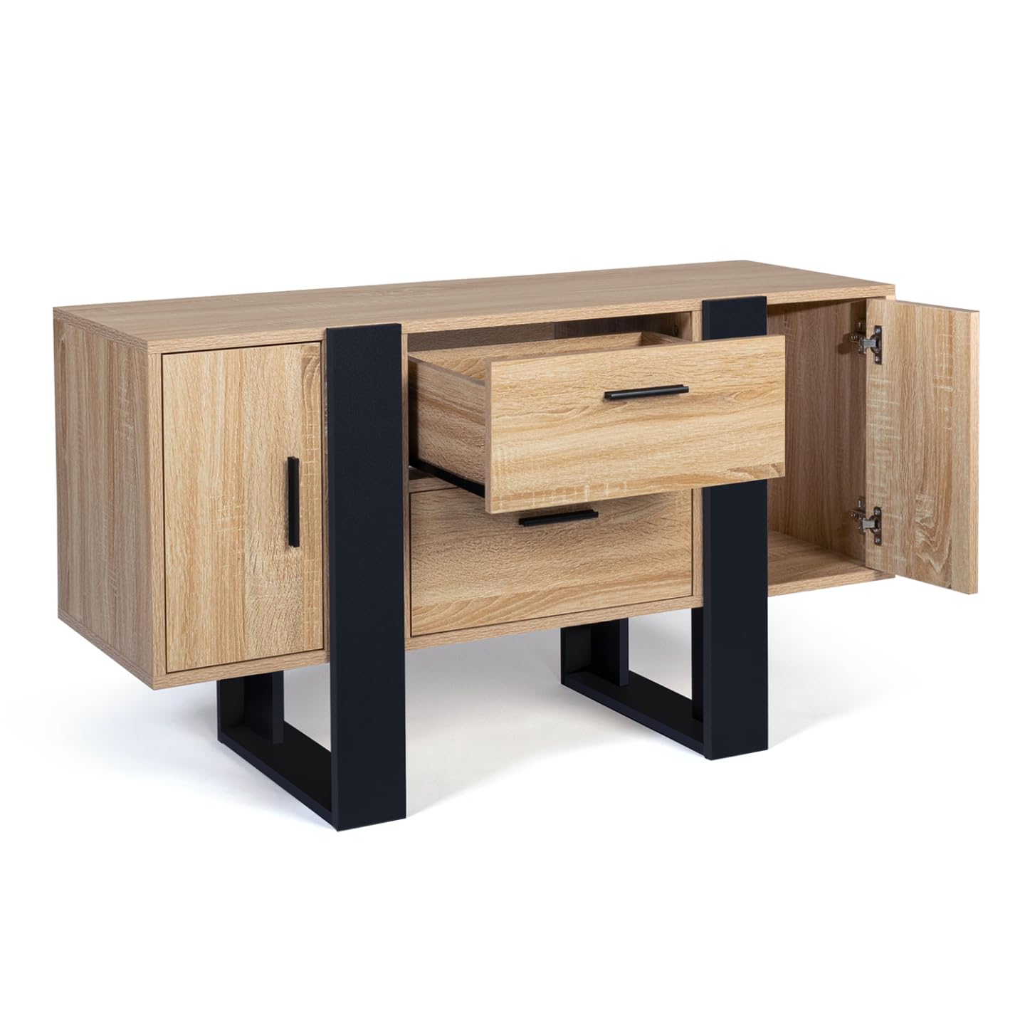 IDMarket Phoenix - Aparador bajo (105 cm), color negro y madera