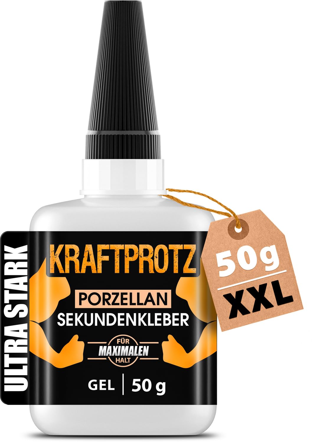 Sekundenkleber Gel für Keramik & Porzellan extra stark – XXL 50 g Superkleber – spülmaschinenfest, hitzebeständig – Anti-Austrocknungs-Spitze – KRAFTPROTZ Porzellankleber für Ton, Stein, Geschirr