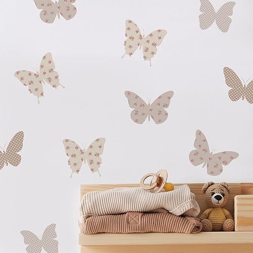 Miniatura 6 de QUCHENG Calcomanías de pared de animales, decoración de pared de mariposa bohemia para niñas, calcomanías extraíbles para niños, calcomanías de
