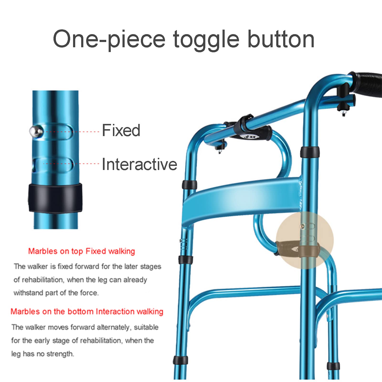 Chodziki Dla Seniorów 4-Kołowy Chodzik Dla Seniorów, Składany Wózek Zakupowy Z Regulacją Wysokości I Hamulcem, Szary,Blue