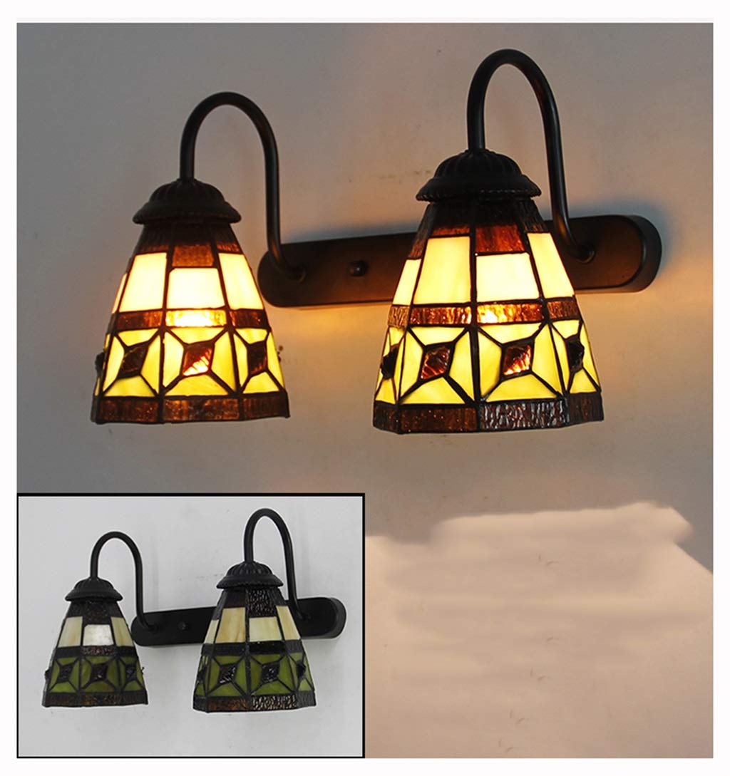 Aioneer Tiffany Style Wall Light, Wall Lamp Tiffany Style Mediterranean Stained Glass Wall Light, Corridor Aisle Bedroom Sconces, Iron Base, E27, Max 60W,F-B
