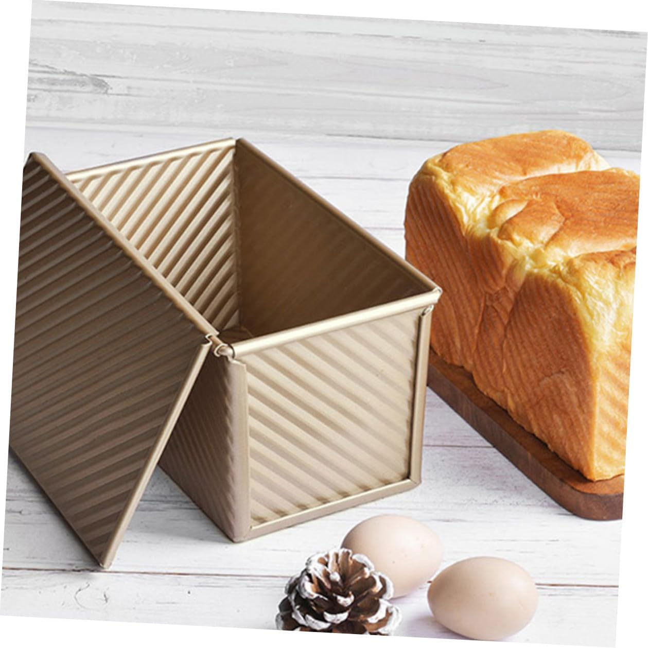 2pcs Carbon Steel Bread Pan with Lid Nonstick Loaf Mold for Baking Toast Household Bread Making Tools with Slide Cover for Oven Use