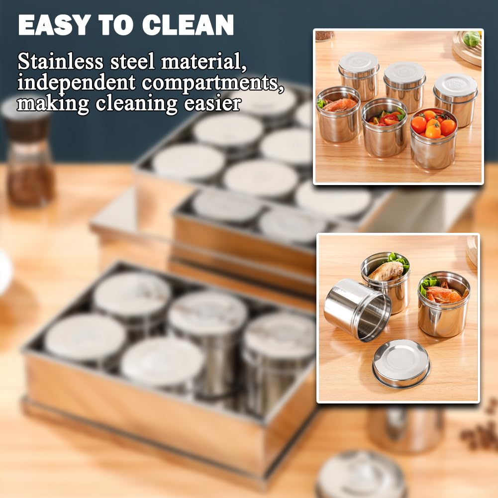 Vassoio per Pizza E Insalata, Porta Condimenti in Acciaio Inox, Contenitore per Condimenti per Pizza Rimovibile, Contenitore per Condimenti per Frutta E Verdura,6 Grid