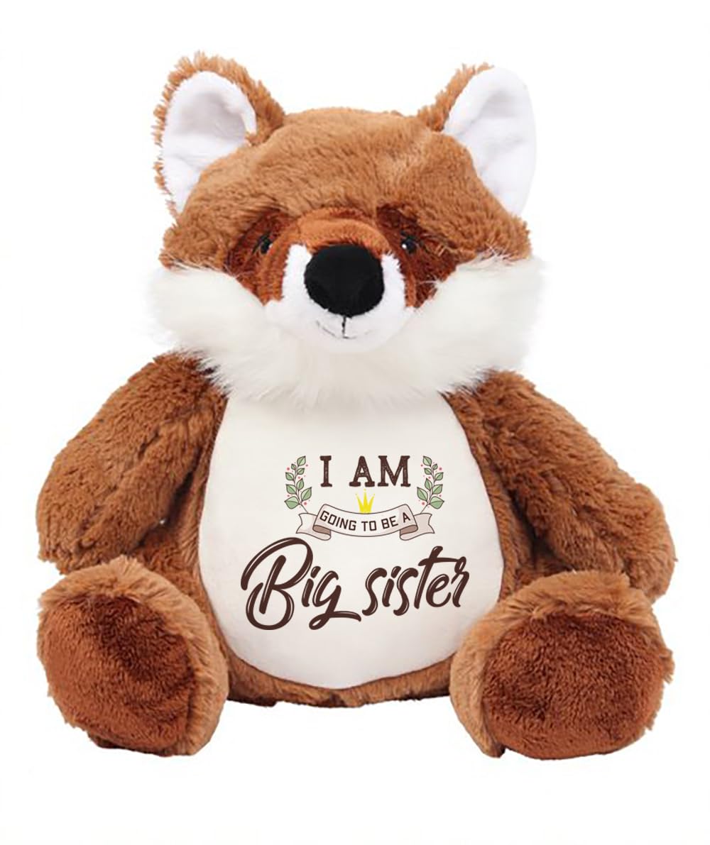 Big Sister Teddy Bear Gift – “I Am Going To Be A Big Sister” Printed Soft Toy | Cute Pregnancy Announcement Gift for Kids Girl | Baby Reveal Plush Toy | Soft Toys Teddy. (Fox)