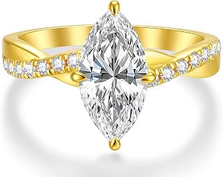 Moissanite 여성용 약혼 반지, 2-4CT D 컬러 VVS1, 두꺼운 925 스털링 실버, 18K 화이트 골드 도금, 트위스트 로프 모이사나이트 결혼 반지, 그녀를 위한 기념일 약속 반지