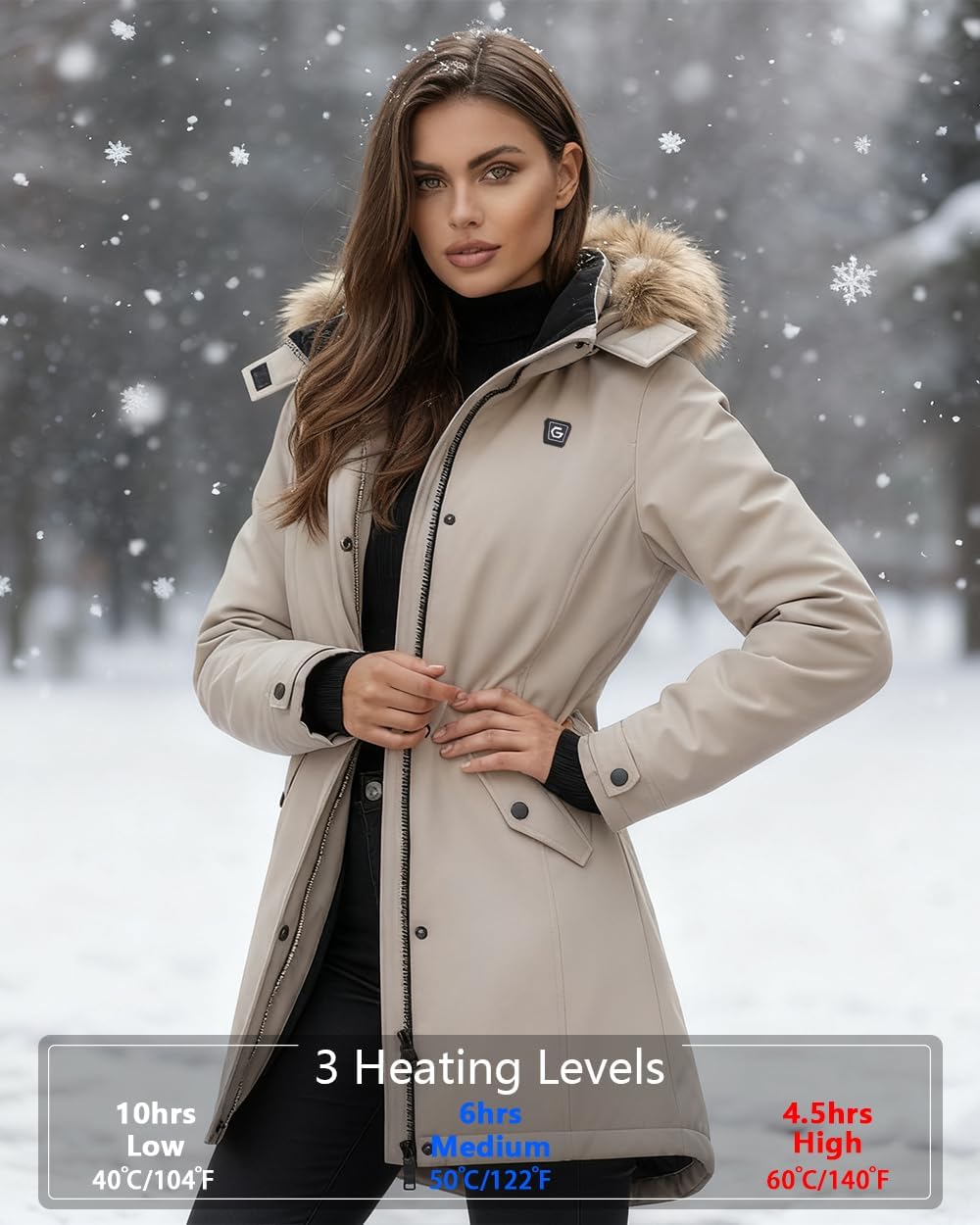 Graphene Women Heated Long Jacket with 18400 mAh Battery Pack - Image 5