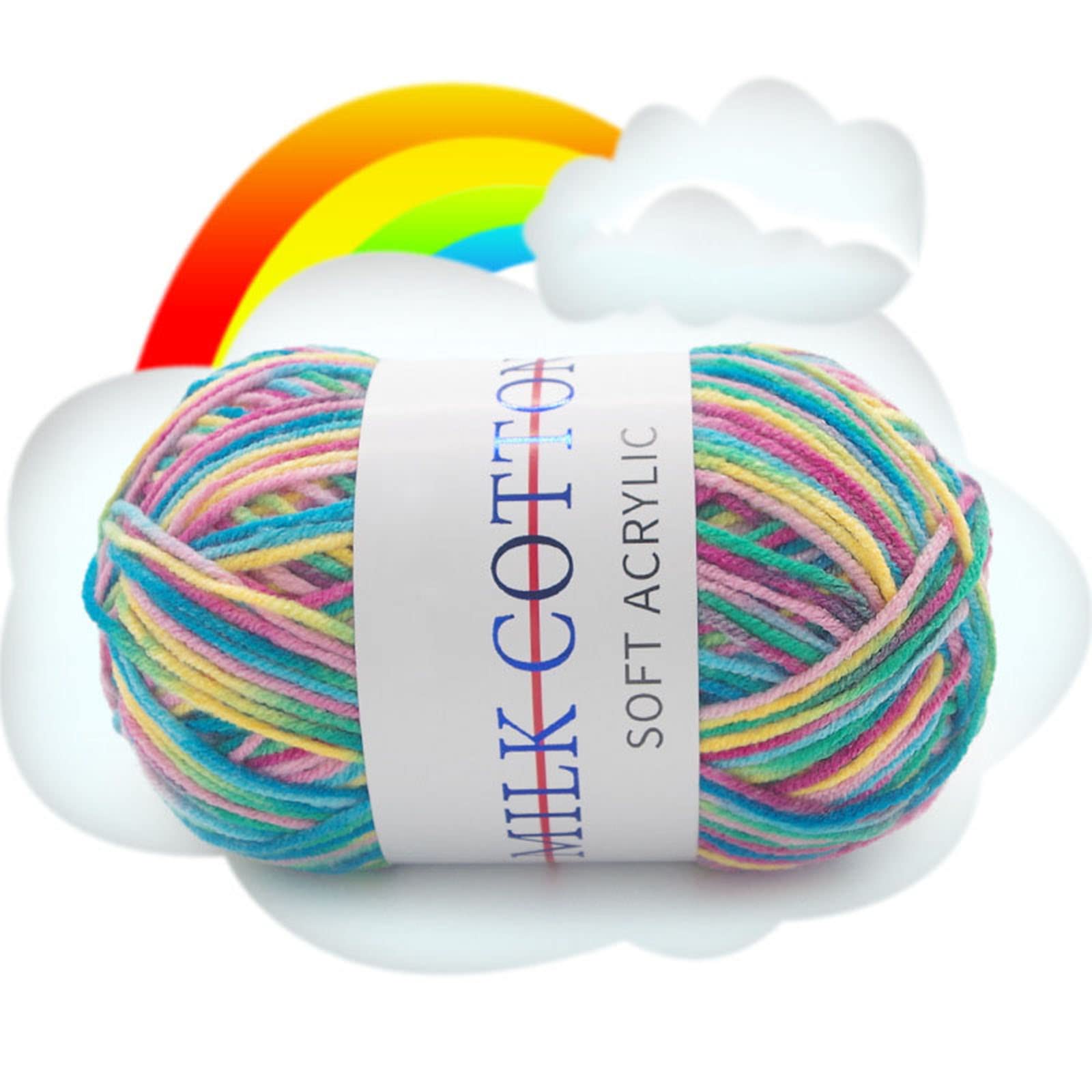 4PCS 50g Knitting Rainbow Wool Yarn Bright Gradient Colorful Super Soft Durable Milk Cotton Chunky Yarn for Crochet DIY Gloves Jumpers Scarf Sweaters Wool Cap (10 Balls,Color 1)
