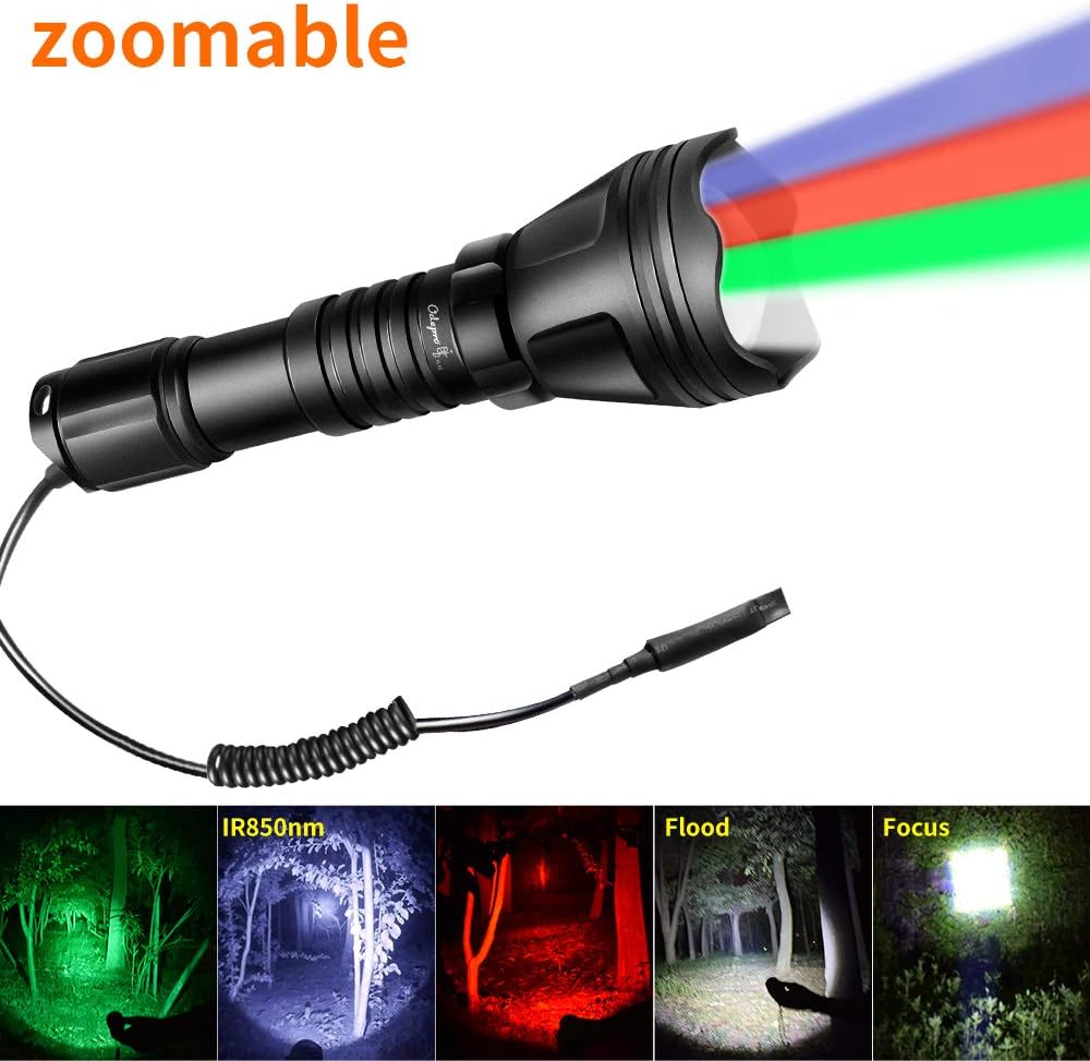 Odepro KL52 zoombare flashlight, ir850 LED lamp Red, Green, White