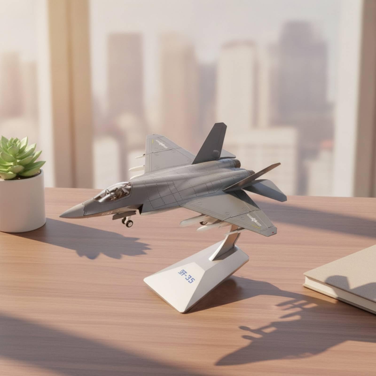 Aereo Modello Aereo Caccia Miniatura Espositore Lega Assemblato Finitura Realistica Riproduzione Fedele con Design Strutturale Definito E Piedistallo