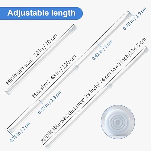 Miniatura 3 de OEH - 5 barras de tensión, barra de cortina de tensión, sin perforación, para ventanas de 28 a 48 pulgadas, barra de resorte a prueba de óxido,