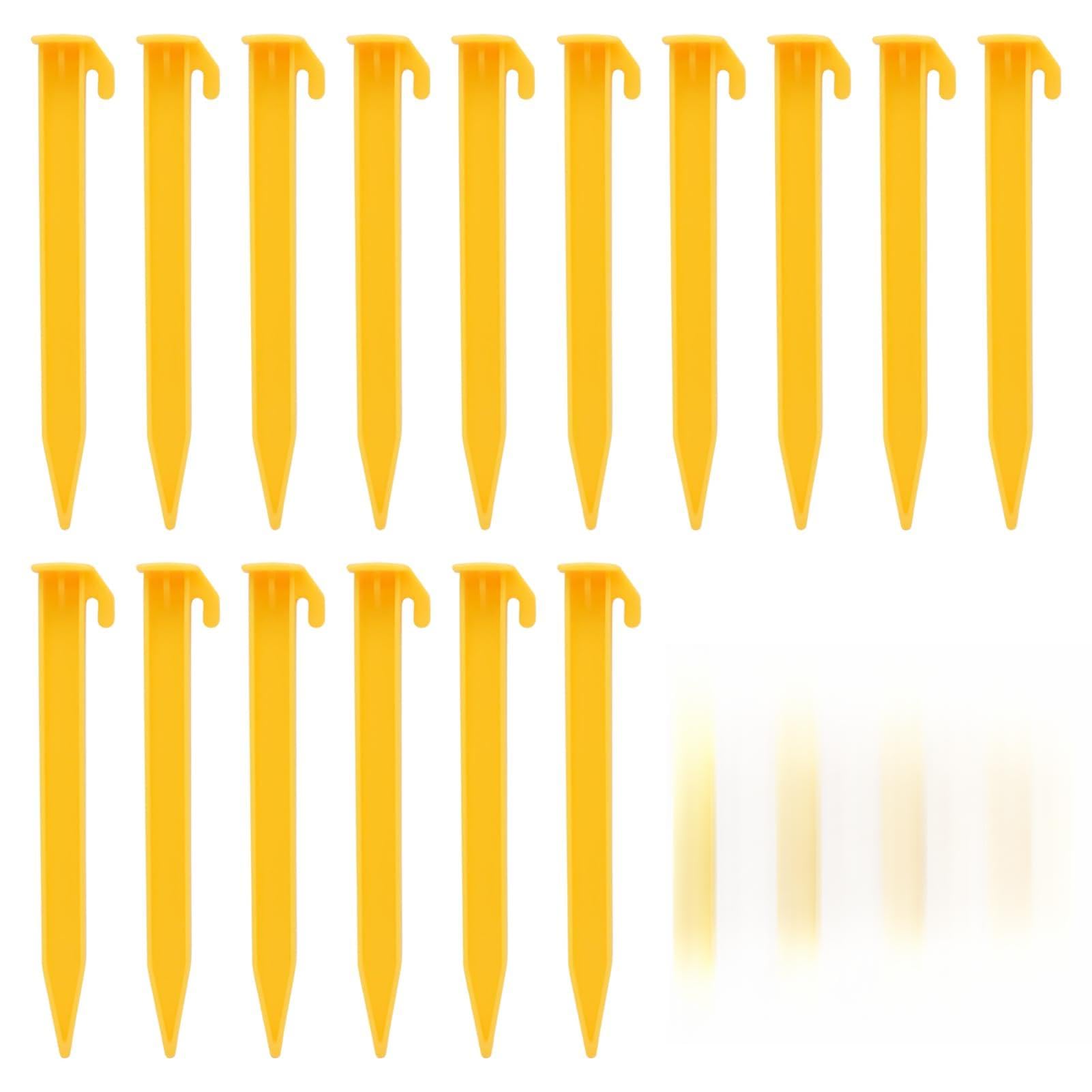 Zquqwa 16 Pcs PlasticTent Stakes, Heavy Duty Beach Tent Pegs, Camping Ground Pegs with Flat Head Hook Design, Lightweight Rustproof Tarp Stakes for Outdoor Beach Shelter, Garden Lawn Anchors