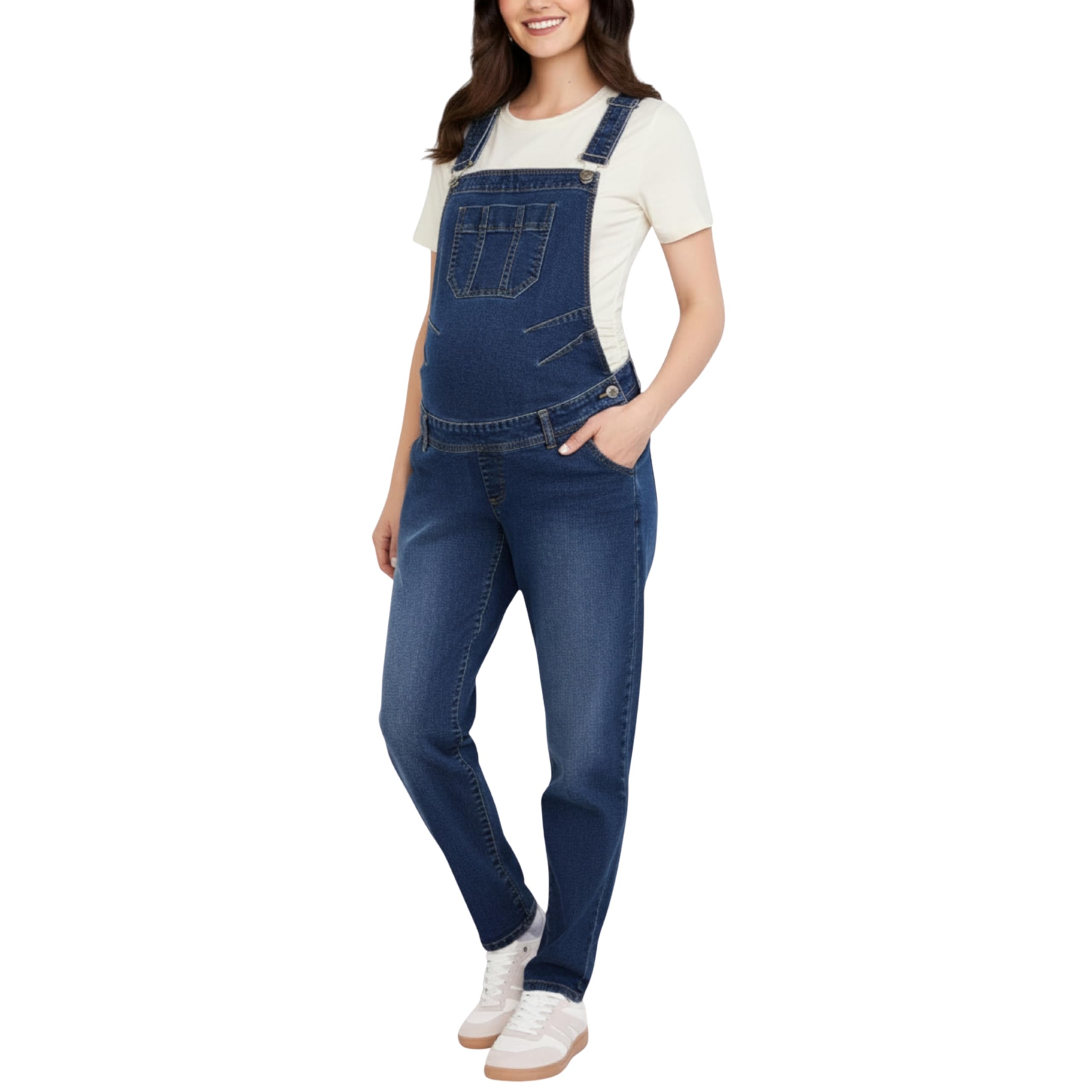 Motherhood Maternity Damen Relaxed Fit Straight Leg Denim Pregnancy with Adjustable Straps and Pockets Overalls