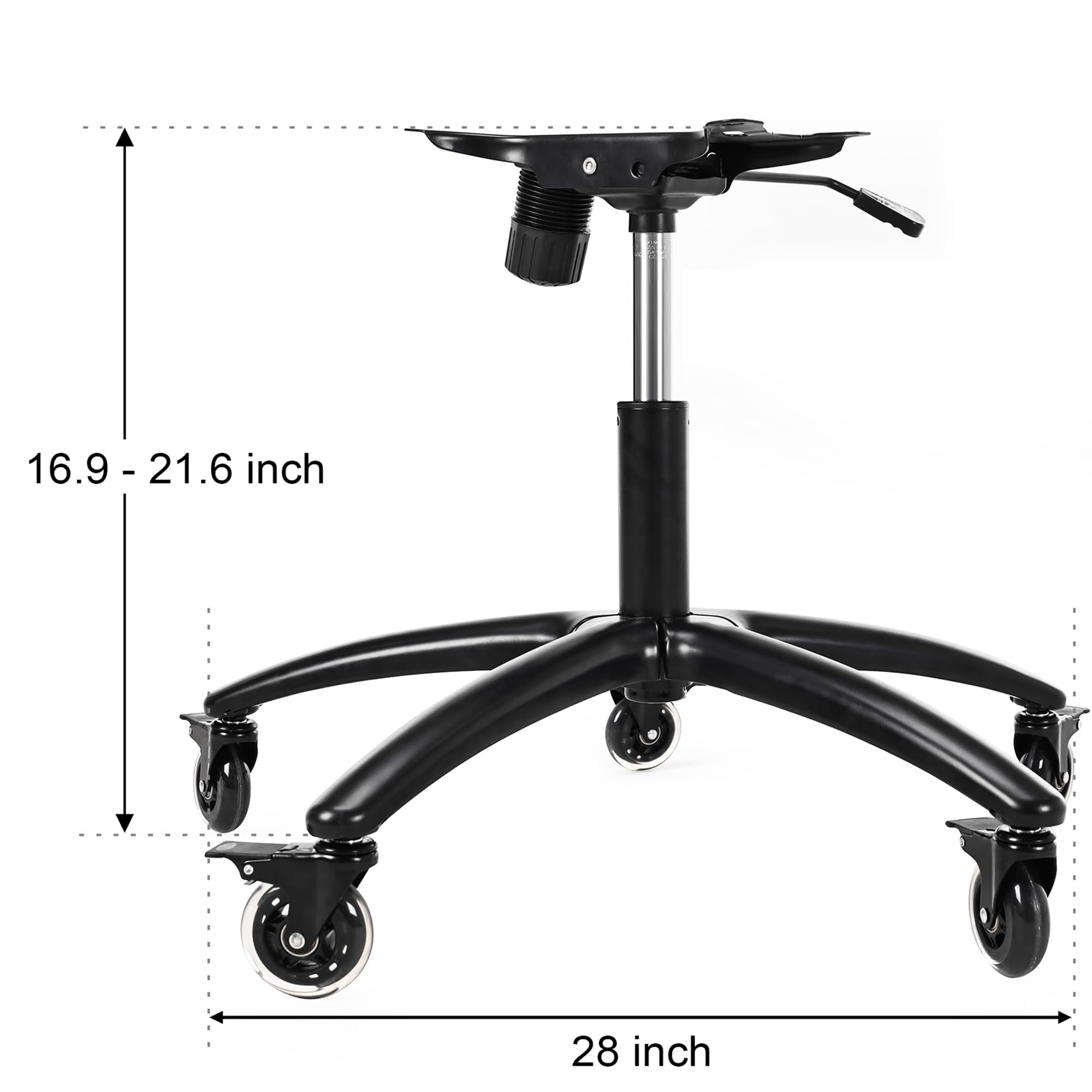 Juego de silla de juegos de oficina de 28 pulgadas, pieza de repuesto de base de metal, patas anchas de silla con cilindro de soporte de placa inferior, 5 ruedas con freno 3