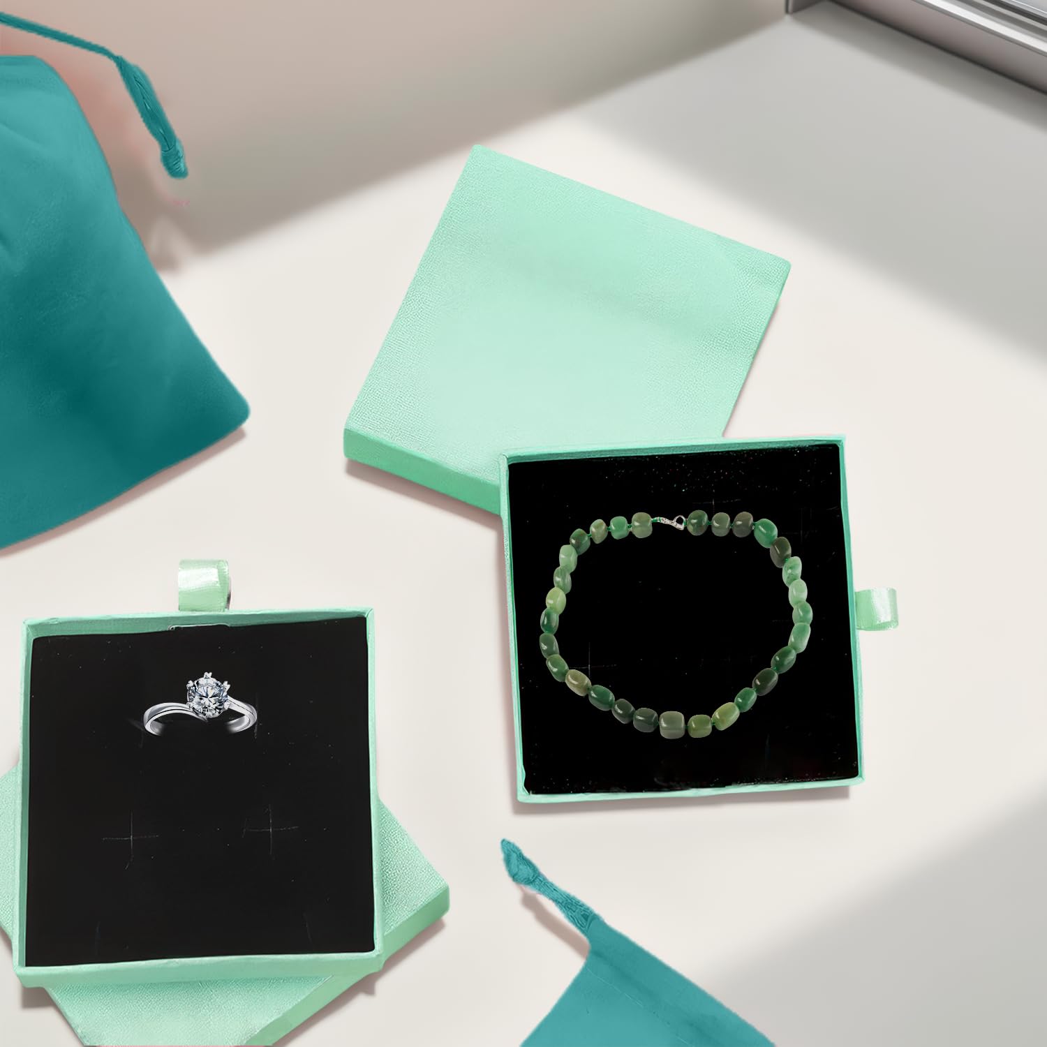 Set 3 Scatole Regalo Per Gioielli Con Sacchetti Di Velluto Blu | Porta Bracciali E Collane Con Cassetto E Cordino | Fai Da Te E Regalo