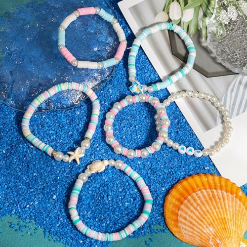 6PCS Clay Bead Bracelets for Women Preppy Cute Bracelets Jewelry Set Colorful Evil Eye Polymer Pearl Beaded Stretch Bracelets Jewelry for Women…4
