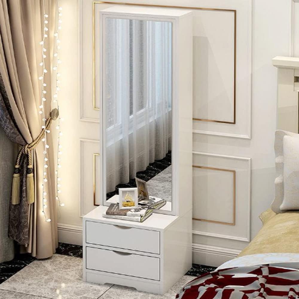 Multifunctional Moveable Dressing Full Length Standing Mirror Bedroom with 2 Drawer Storage Organizer Floor Coat and Cap Storage 30X34X162CM (WHITE)
