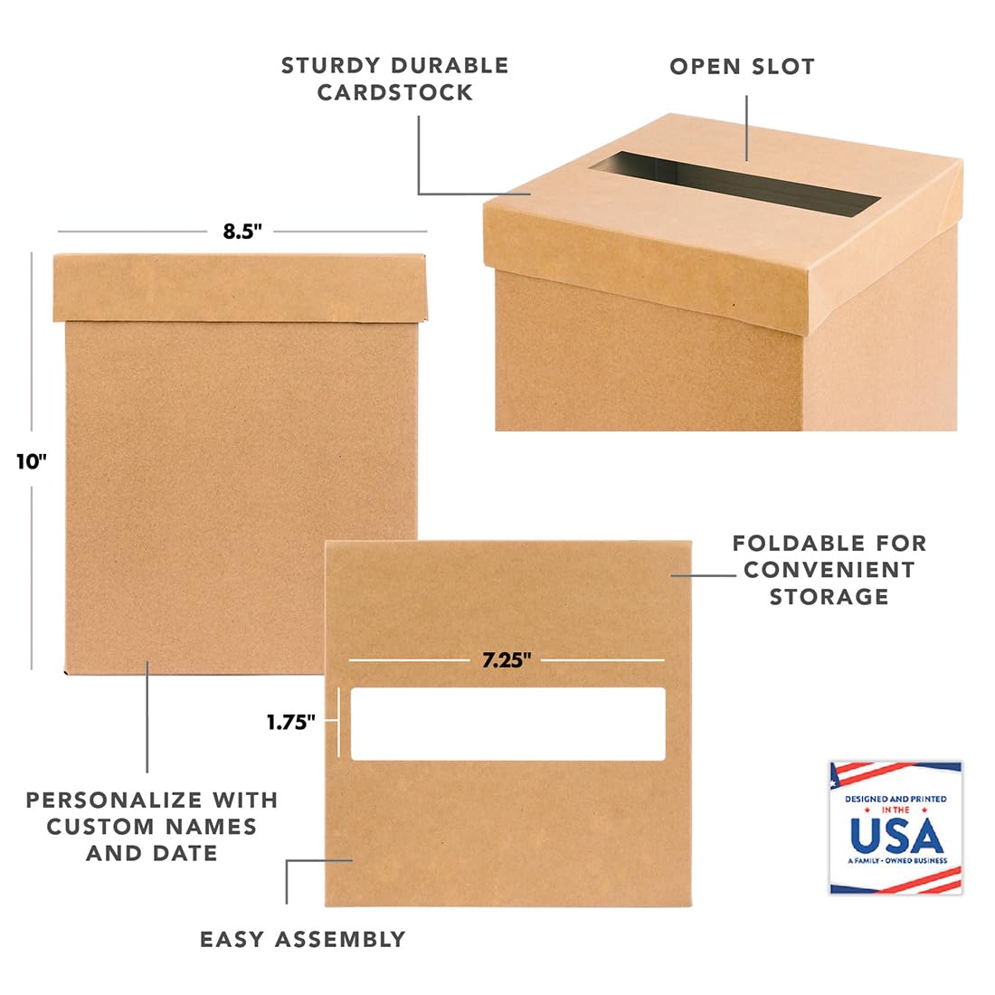 Andaz Press Personalized Sturdy Rustic Card Box for Wedding Natural Kraft with White Text Adventure Begins Nautical Custom Post Box Card Box for Country Wedding Decorations Reception 10x10x10 Inches