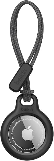 Belkin AirTag Case with Strap, Secure Holder Protective Cover for Air Tag with Scratch Resistance Accessory – Black Colour (F8W974)